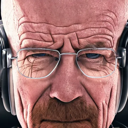 Prompt: close up, cropped award winning photo of walter white wearing pink headphones screaming and shouting, incredibly detailed, sharp focus, hyper realistic