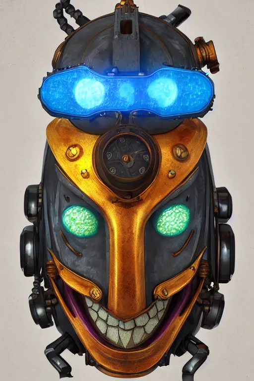 Image similar to colorful vivid steampunk mask minimalist fantasy art robot ninja helmet, global illumination ray tracing hdr fanart arstation by sung choi and eric pfeiffer and gabriel garza and casper konefal