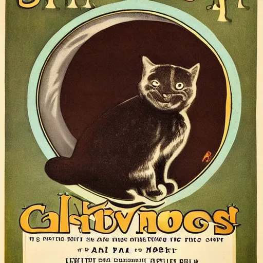 Image similar to ominous levitating ball of cat fur 1910 circus poster advertisement sideshow