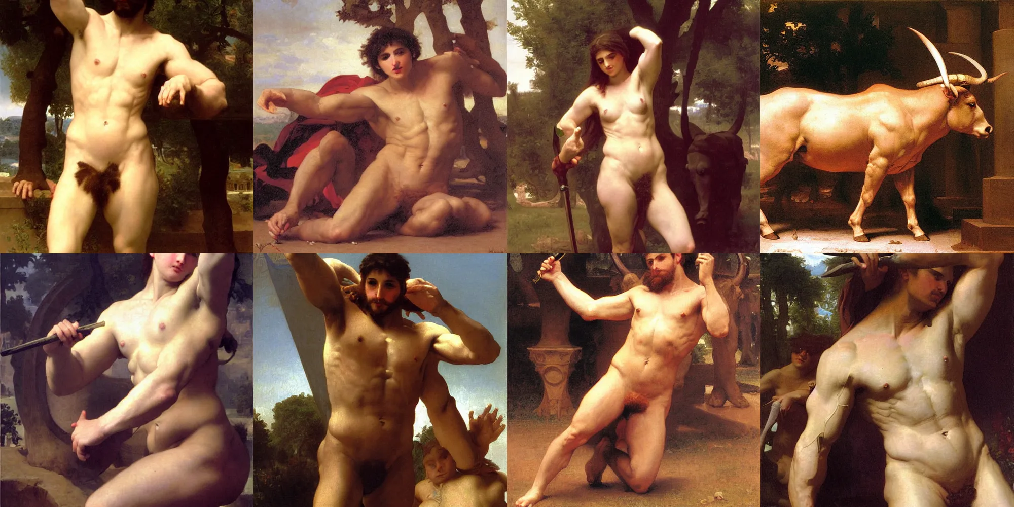 Prompt: An oil painting of a minotaur by bouguereau