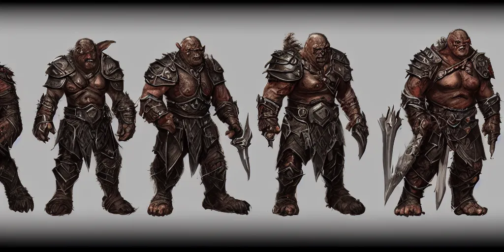Prompt: three different views of orcs in armour, intricate concept art by senior character artist, trending on artstation, artstation hd, full body, 2 d game art