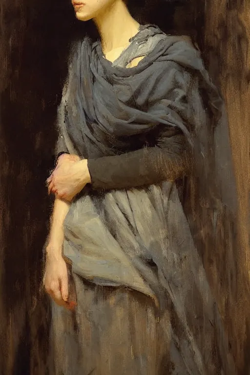 Prompt: Richard Schmid and Jeremy Lipking and Antonio Rotta full length portrait painting of a young beautiful priestess woman