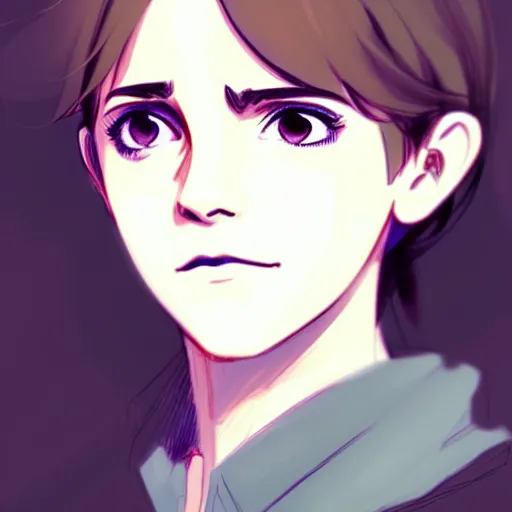 Image similar to beautiful boyish emma watson 3 / 4 nose sketches overlay gapmoe yandere grimdark, trending on pixiv fanbox, painted by greg rutkowski makoto shinkai takashi takeuchi studio ghibli, akihiko yoshida