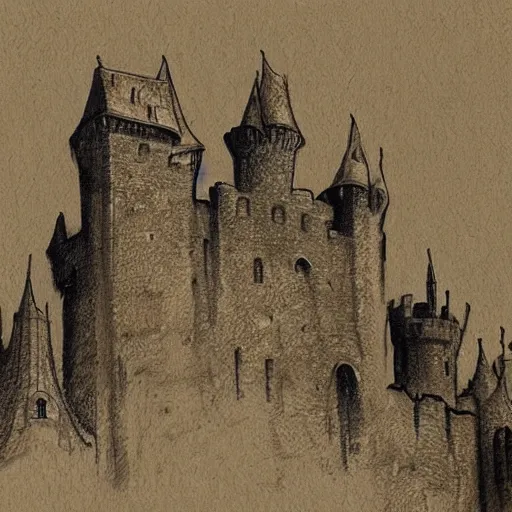 Prompt: A medieval castle, sketch, detailed, artwork by Akihiro Yamada