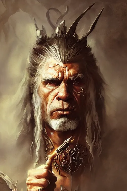 Image similar to the ultimate warrior, sorcerer, lord of the rings, tattoo, decorated ornaments by carl spitzweg, ismail inceoglu, vdragan bibin, hans thoma, greg rutkowski, alexandros pyromallis, perfect face, fine details, realistic shaded