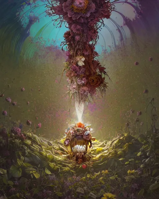 Prompt: the platonic ideal of flowers, rotting, insects and praying of cletus kasady carnage davinci dementor chtulu mandelbulb mandala ponyo the last of us dinotopia the witcher, fantasy, ego death, decay, dmt, psilocybin, concept art by greg rutkowski and simon stalenhag and alphonse mucha