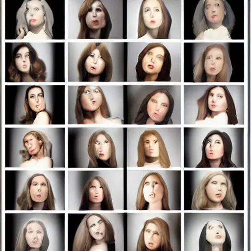 Image similar to “ a row of identical pretty women, clones, hyper realistic, in the style of houston sharp ”