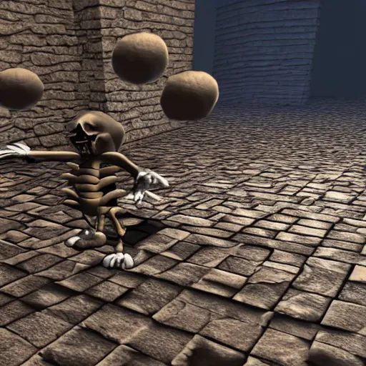 Image similar to A skeleton in the game Super Mario 64, unreal engine, highly detailed, 8k