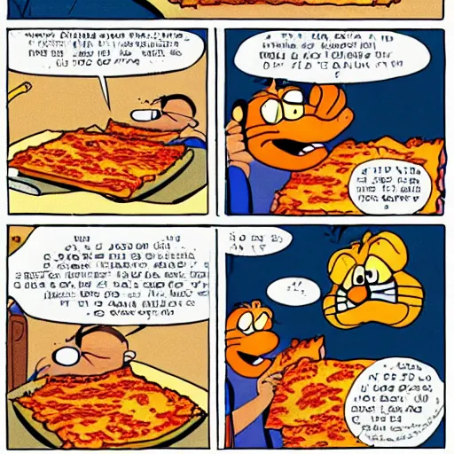 Image similar to Garfield refusing to eat lasagna