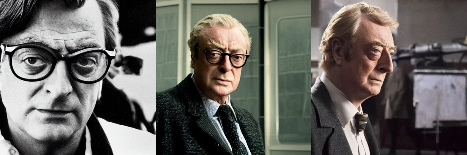 Prompt: close-up of Michael Caine as a detective in a movie directed by Christopher Nolan, movie still frame, promotional image, imax 70 mm footage