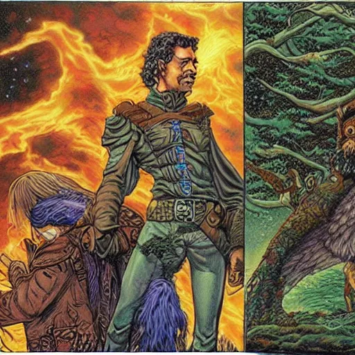 Image similar to 🧙🦅🛸🔥🌞🌲, Larry Elmore, Stephen Fabian