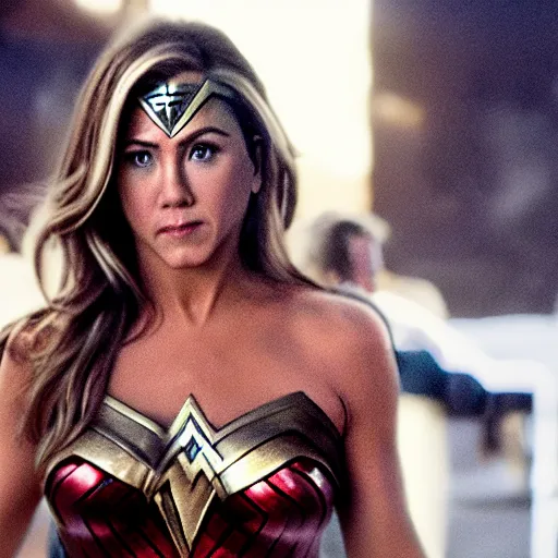 Prompt: Jennifer Aniston as Wonder Woman, movie screenshot