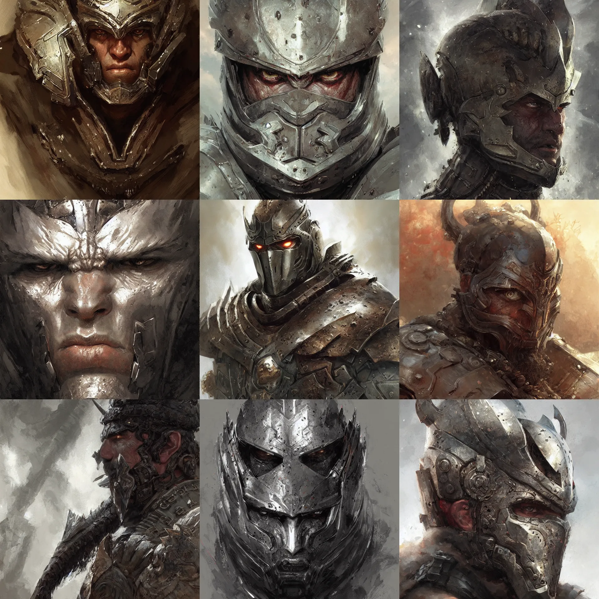 Prompt: digital art painting guts berserker armor dnd portrait painted by craig mullins and gaston bussiere and greg rutkowski and kentaro miura, symmetrical face, defined facial features, symmetrical facial features, dramatic lighting