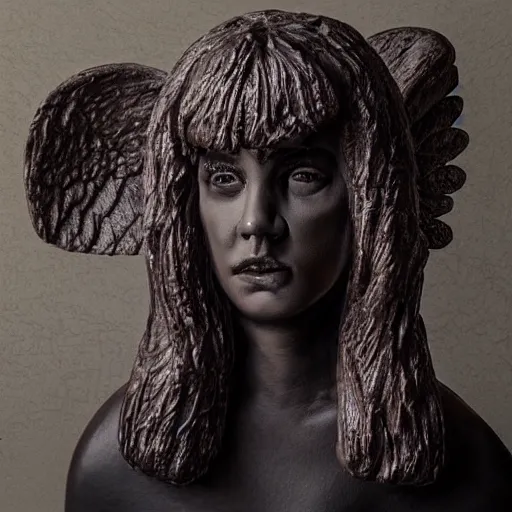 Image similar to realistic portrait sculpture of angry girl angel