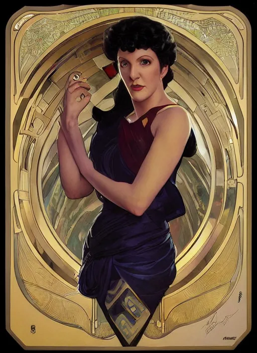 Image similar to a painting of majel barrett as lwaxana troi. beautiful art by artgerm and greg rutkowski and alphonse mucha