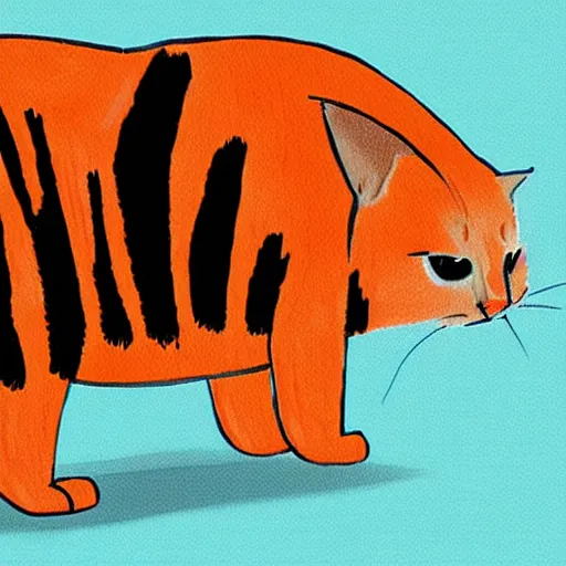 Prompt: character design of a flat orange cat with stripes