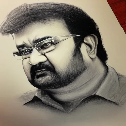 Image similar to graphite sketch of mohanlal