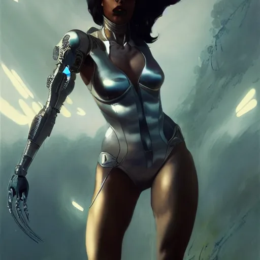 Image similar to cyborg Normani as aeon flux profile picture by Greg Rutkowski, dynamic pose, intricate, futuristic, fantasy, elegant, by Stanley Artgerm Lau, greg rutkowski, thomas kindkade, alphonse mucha, loish, norman Rockwell,