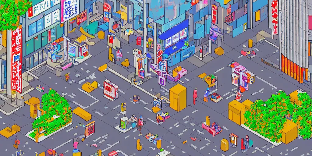 Image similar to pixel art scene of a street in tokyo