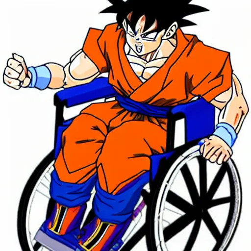 Prompt: Goku on wheel chair,