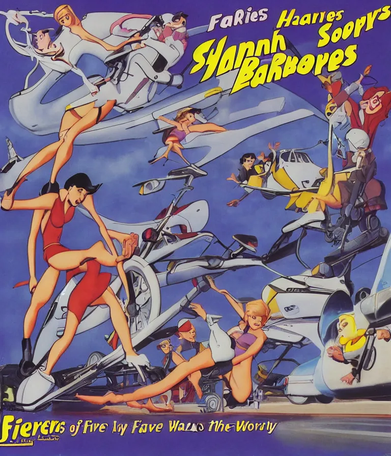 Image similar to Hannah Barbera cartoons of Five Star Stories as Whacky Wheels, promotional poster.