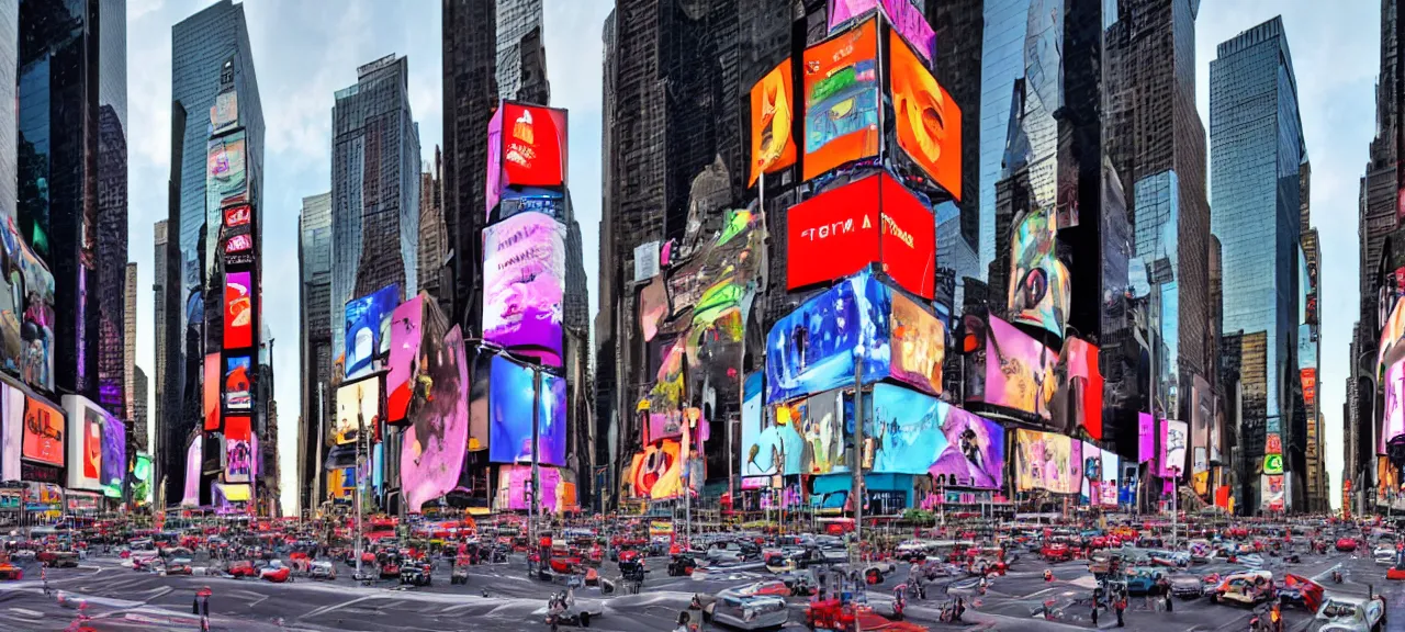 Prompt: A large portal to another dimension in the middle of Times Square