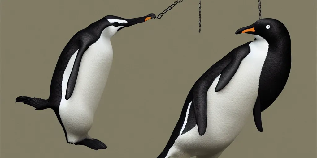 Image similar to realistic penguin sitting on a swing, hyper detailed, trending on artstation