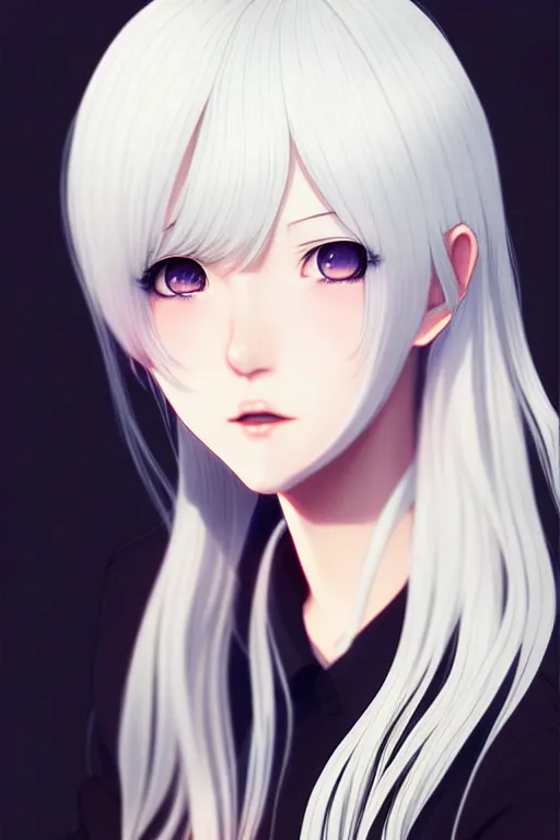 Prompt: portrait Anime girl, cute-fine-face, white-hair pretty face, realistic shaded Perfect face, fine details. Anime. realistic shaded lighting ((((by Ilya Kuvshinov))))