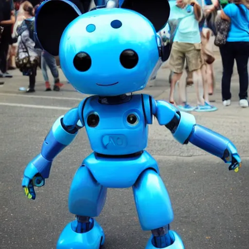 Prompt: ontario, aug 1 7 2 0 2 2 : cute friendly happy futuristic blue robot with mouse ears really wants a hug