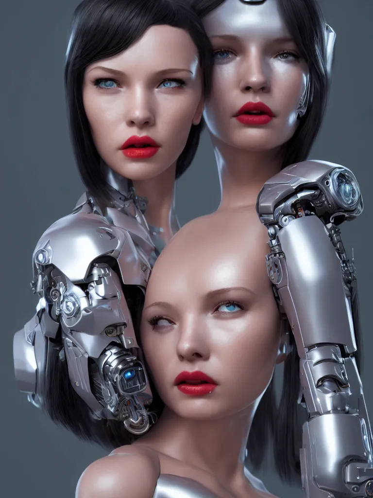 Prompt: cinematic, portrait photography, portrait face, a beautiful betty page cyborg, perfect chromium and porcelain bionic body, ui data displays, hud interface, hajime sorayama, h. r. giger, octane rendered, 4 k, lens flare,