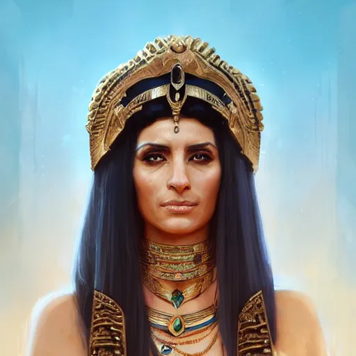 Image similar to melina kanakaredes as cleopatra, art by artgerm and greg rutkowski and magali villeneuve, portrait, highly detailed, digital painting, trending on artstation, concept art, sharp focus, illustration