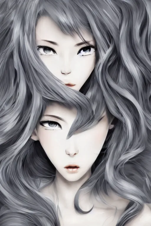 Prompt: beautiful sexy women made of swirling grey colored wind, anime style, gorgeous, pretty, detailed