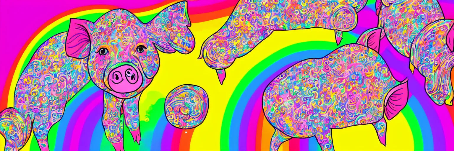 Image similar to pigs and rainbows digital art wallpaper by lisa frank intricate illustration