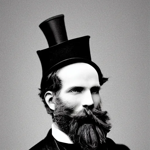 Prompt: A photograph portrait of Jerma985 in the mid-late 1800s with a top hat and beard, taken in the mid-late 1800s, grainy, taken on a Field View Camera, realistic, hyperrealistic, very realistic, highly detailed, very detailed, extremely detailed, detailed, digital art, trending on artstation