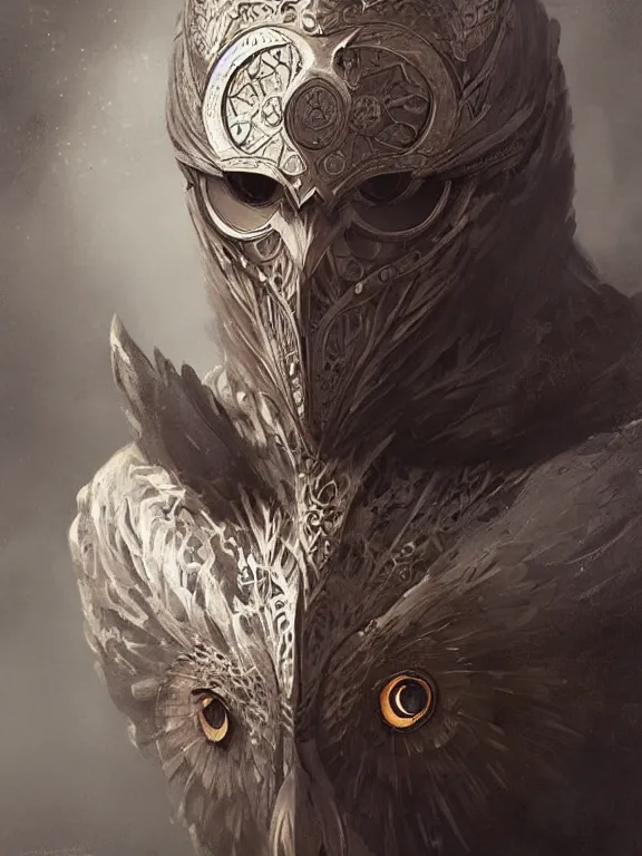 Prompt: a ultradetailed beautiful concept art of a strange and discreet human, hiding his face with an intricate wooden mask of an owl, concept art, high resolution 4 k, by tom bagshaw, greg rutkowski, charli bowater and artgeem