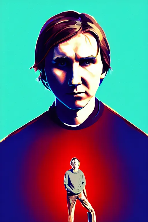 Prompt: paul dano in concept art by jama jurabaev, cel shaded, cinematic shot, trending on artstation, high quality, brush stroke, hyperspace, vibrant colors, scarface