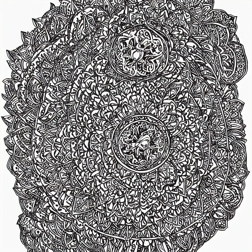 Image similar to symmetric lion mandala ink drawing