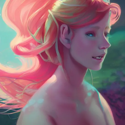 Image similar to painted portrait of princess ariel, fantastically pastel colors, octane render, matte painting concept art, official fanart behance hd artstation by jesper elsing, by rhads and makoto shinkai and lois van baarle and ilya kuvshinov and rossdraws