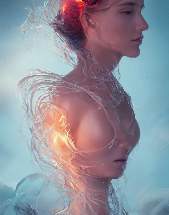 Image similar to goddess portrait. jellyfish phoenix head. intricate artwork by Tooth Wu and wlop and beeple. octane render, trending on artstation, greg rutkowski very coherent symmetrical artwork. cinematic, hyper realism, high detail, octane render, 8k