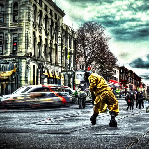 Image similar to trying to catch a man covered in goose fat realistic cinematic hdr 3 5 mm