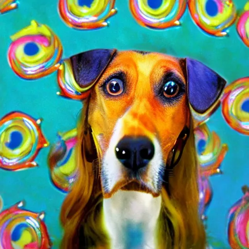 Image similar to 6 0 s kitsch and psychedelia unflappable patty dog