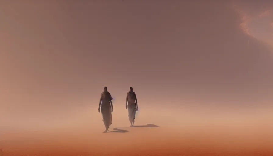 Image similar to desert people walk through the desert, dust storm, dunes, fine details, digital art, volumetric lighting, cinematic light, photorealistic, by greg rutkowski, by stephan koldi, 4 k,