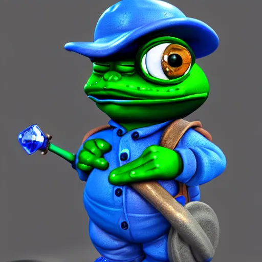 Image similar to pepe the miner with blue crystal, artstation, zbrush