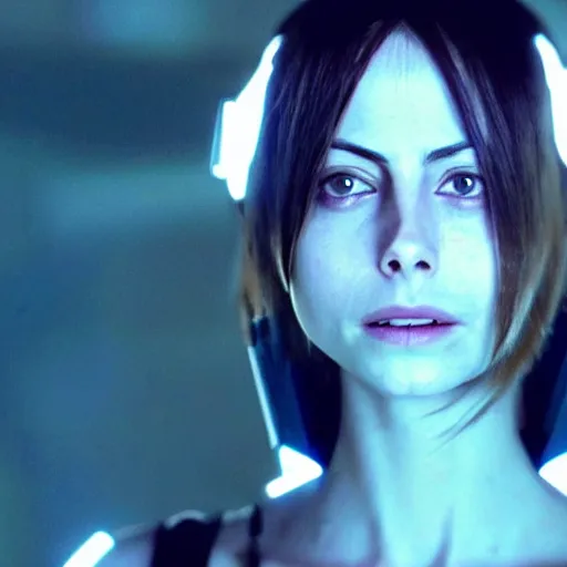 Image similar to film still of !!Willa Holland!! as !!!!!pale blue-skinned!!!!! !!!!!Cortana!!!!!, as in Halo 4, in a new Halo movie, 4k
