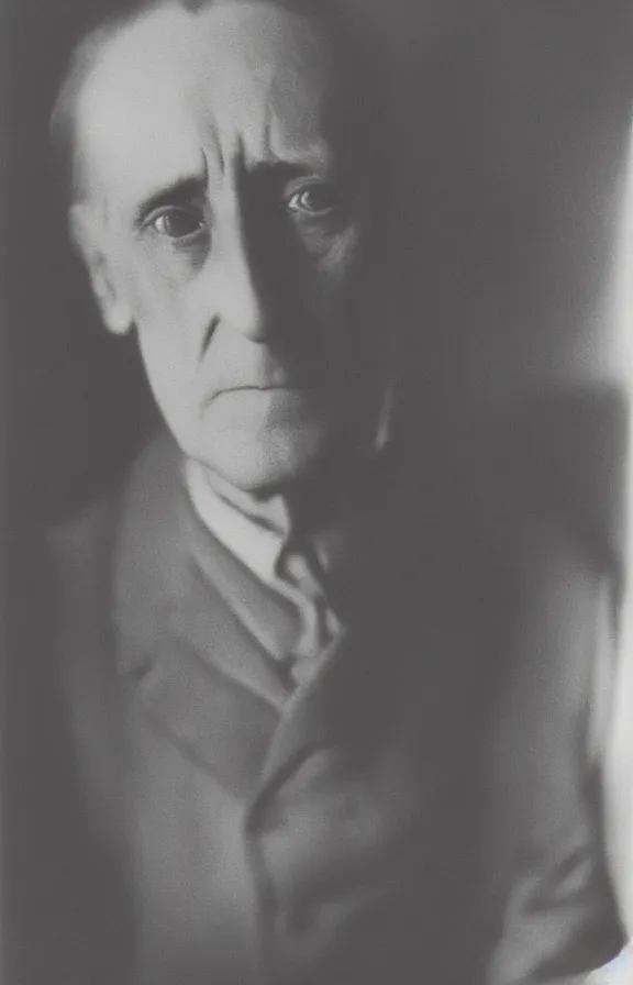 Image similar to a close - up casual photo of marcel duchamp with pensive eyes, 1 9 2 0 s monochrome snapshot, graflex 4 x 5, f 1. 8, 3 5 mm, ilford delta 3 2 0 0 pro