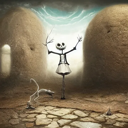 Prompt: michal karcz surrealism drawing of beginning of time. , in the style of jack skellington, in the style of a clown, loony toons style, horror theme, detailed, elegant, intricate, 4k, Renaissance painting