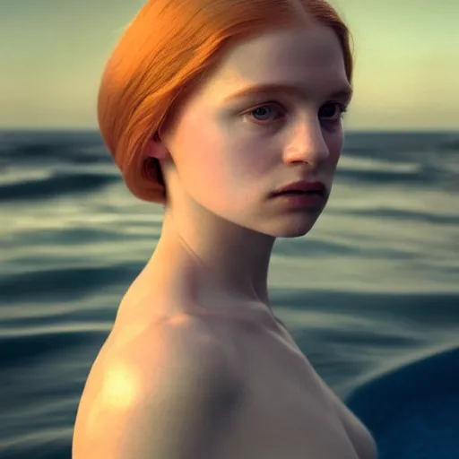 Image similar to photographic portrait of a stunningly beautiful english renaissance female in soft dreamy light at sunset, beside the sea, soft focus, contemporary fashion shoot, in a denis villeneuve and tim burton movie, by edward robert hughes, annie leibovitz and steve mccurry, david lazar, jimmy nelsson, extremely detailed, breathtaking, hyperrealistic, perfect face, octane render