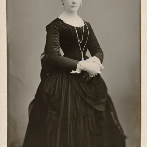 Image similar to high quality photo of a young noblewoman wearing black in mourning taken in 1 8 8 6