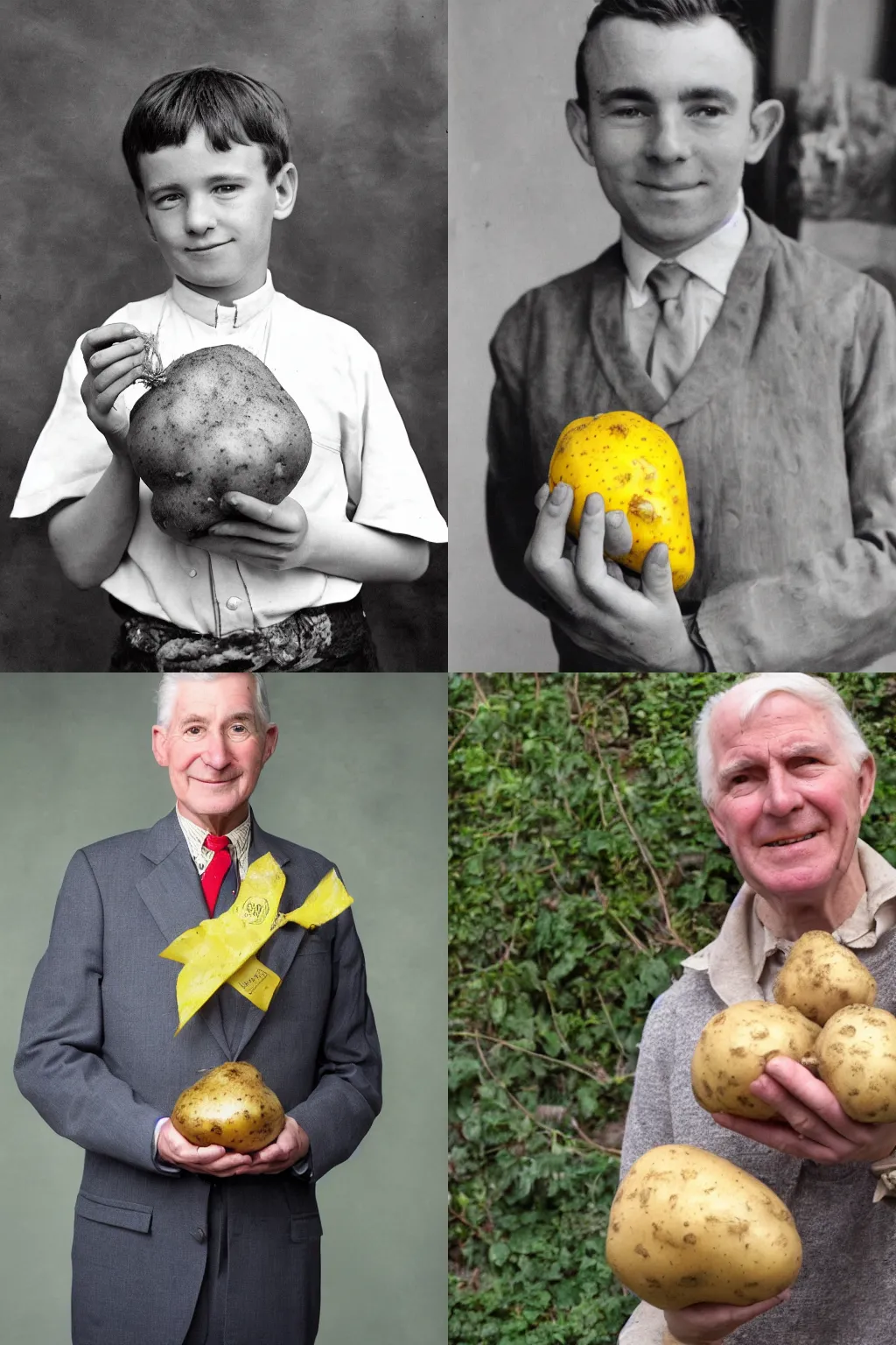 Prompt: John Paul the Second holding a potato, award winning photo, slight yellow hue