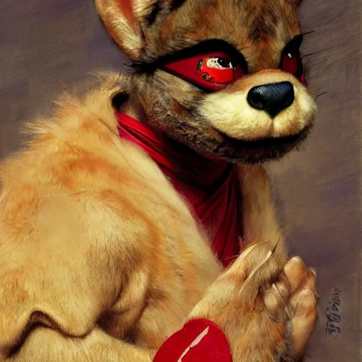 Prompt: a portrait of a splinter hamato yoshi wearing a red kimono, hairy, feet, tail. highly detailed painting by gaston bussiere, craig mullins, j. c. leyendecker, furry